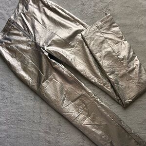 h:ours Revolve Nola Metallic Shiny Silver Faux Leather Ribbed Zipper Pants Small